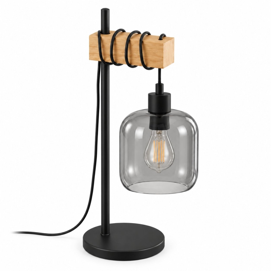 BRILAGI - Lampe de table WOOD GLASS 1xE27/40W/230V marron/noir/gris fumé