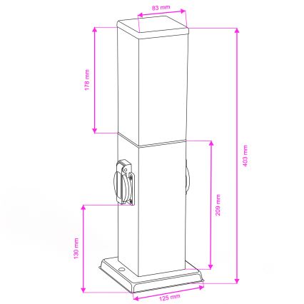 Brilagi - Lampe d'extérieur avec 2 prises SCHUKO NOVA 1xE27/15W/230V 40 cm IP44 noire
