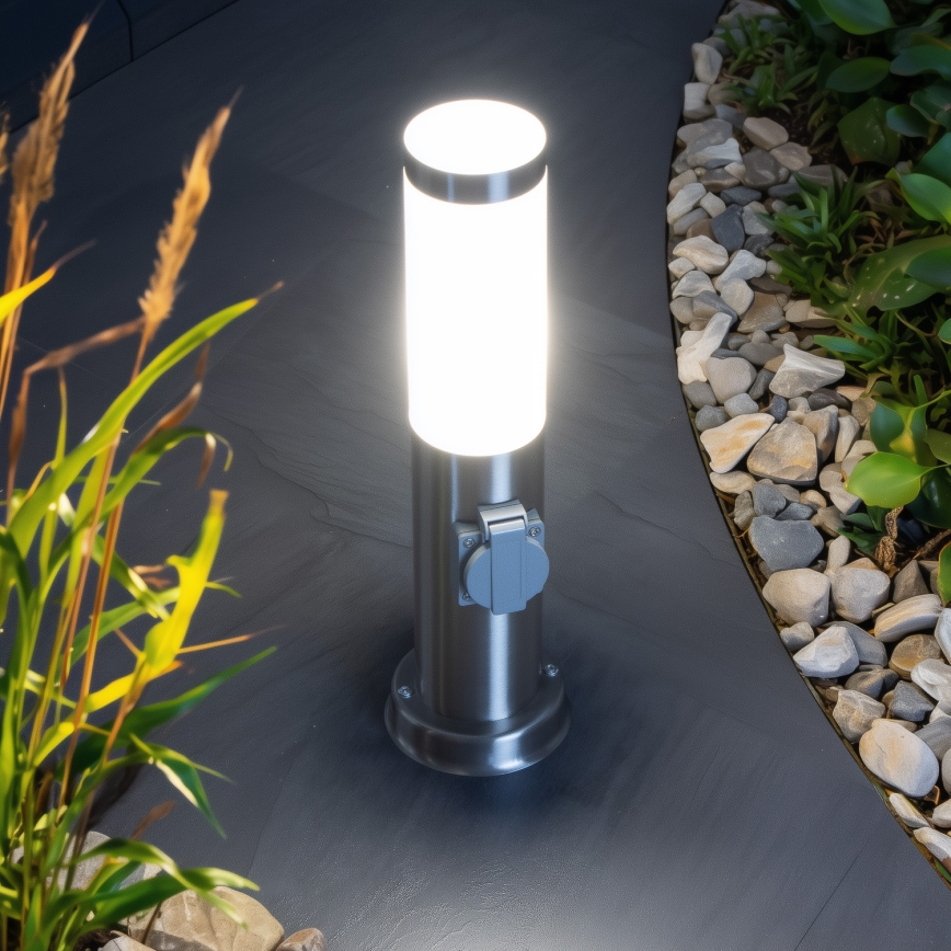 Brilagi - Lampe d'extérieur NOVA avec 2 prises SCHUKO, 1xE27/15W/230V, 40 cm, IP44, chrome mat
