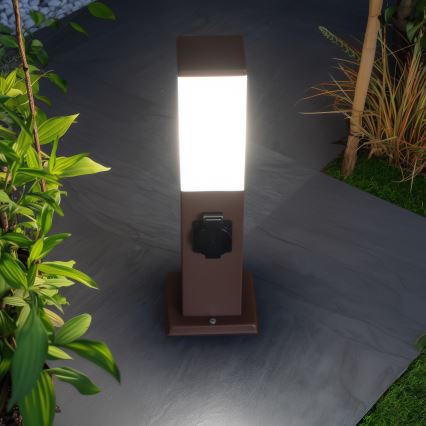 Brilagi - Lampe d'extérieur NOVA avec 2 prises SCHUKO, 1xE27/15W/230V, 40 cm, IP44, marron