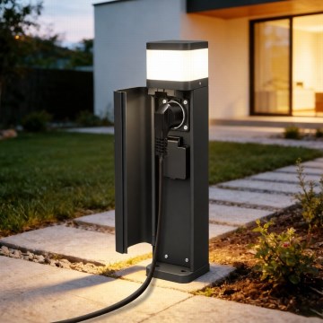 BRILAGI - Lampe d'extérieur avec 2 prises SCHUKO PILLAR 1xG9/11W/230V IP44 noire