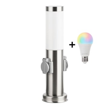 Brilagi - Lampe d'extérieur LED RGBW dimmable avec 2 douilles 1xE27/15W/230V 2700-6500K IP44 40 cm chrome mat