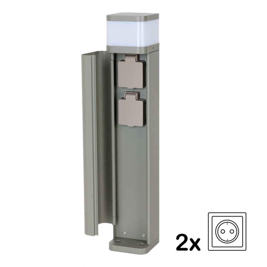 BRILAGI - Lampe extérieure avec 2 prises SCHUKO PILLAR 1xG9/11W/230V IP44 grise