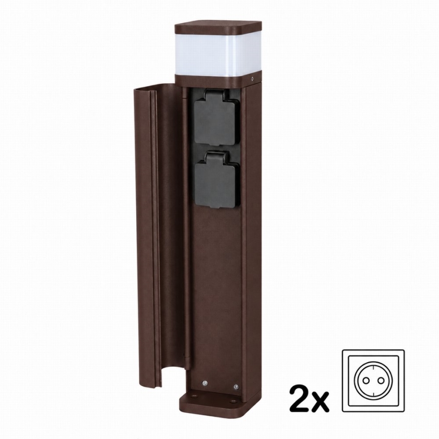 BRILAGI - Lampe extérieure avec 2 prises SCHUKO PILLAR 1xG9/11W/230V IP44 marron