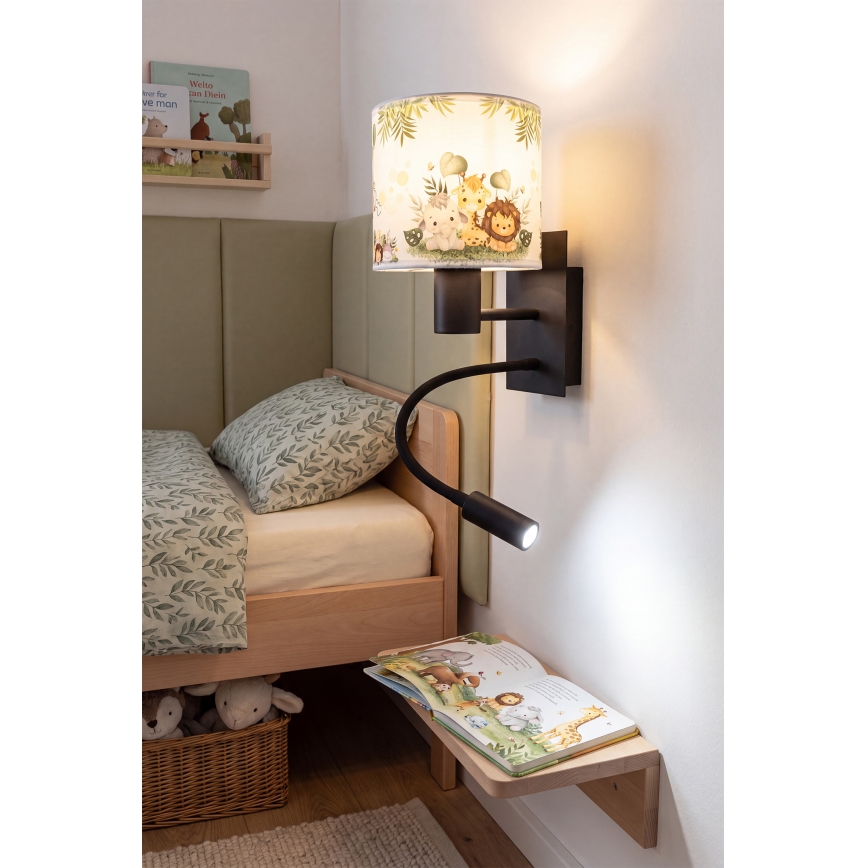 Brilagi - LED lampe murale flexible pour enfants BOBO 1xE27/25W/230V + LED/3W noir/blanc/vert/jungle