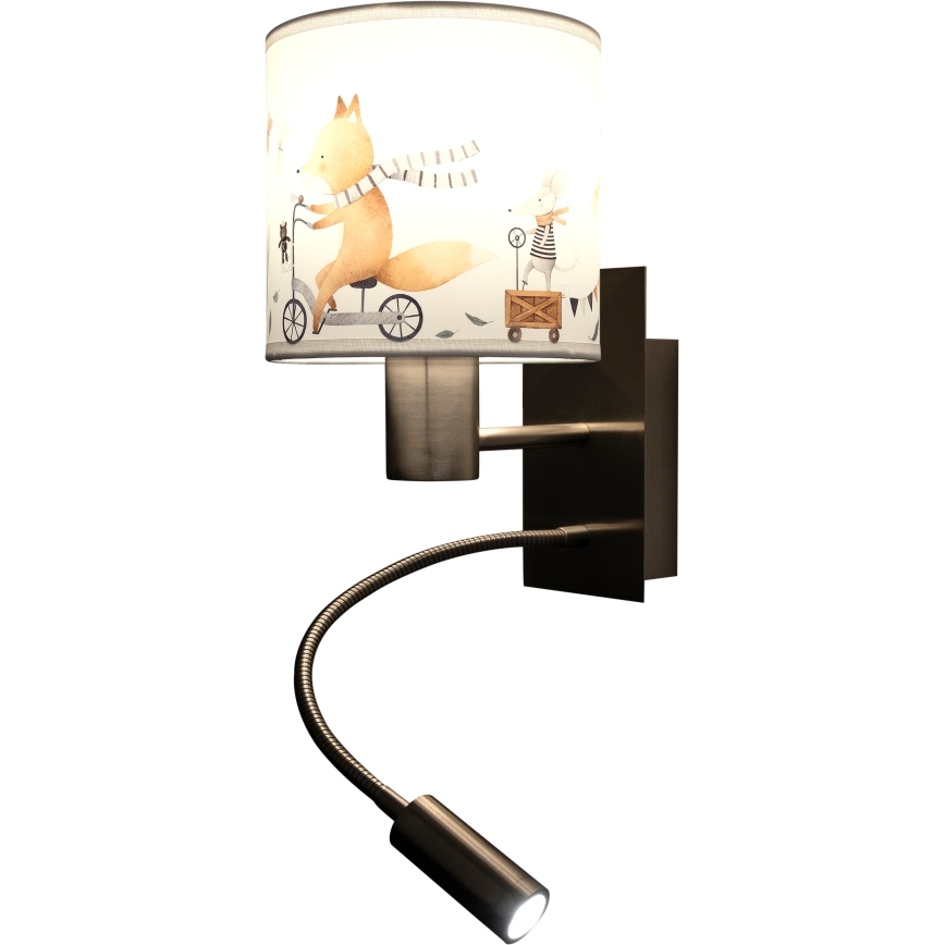 Brilagi - Lampe murale LED flexible pour enfants BOBO 1xE27/25W/230V + LED/3W chrome mat/blanc/motifs d'animaux