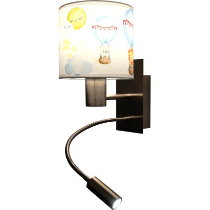 BRILAGI - Lampe murale LED flexible pour enfants BOBO 1xE27/25W/230V + LED/3W chrome mat/blanc/à motifs d'animaux