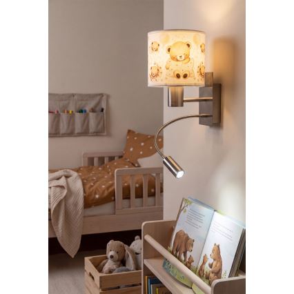 Brilagi - LED Applique murale flexible pour enfants BOBO 1xE27/25W/230V + LED/3W chrome mat/blanc/oursons