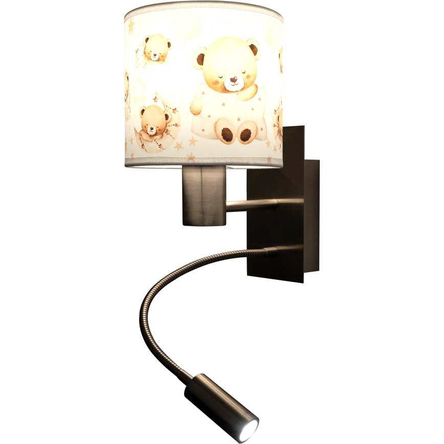 Brilagi - LED Applique murale flexible pour enfants BOBO 1xE27/25W/230V + LED/3W chrome mat/blanc/oursons