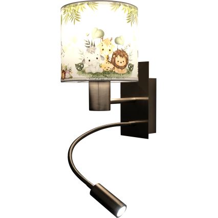 Brilagi - Applique murale LED flexible pour enfants BOBO 1xE27/25W/230V + LED/3W chrome mat/blanc/vert/jungle