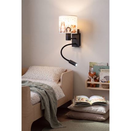 Brilagi - Lampe murale LED flexible pour enfants BOBO 1xE27/25W/230V + LED/3W noir/blanc à motifs animaux