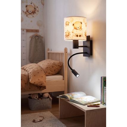 Brilagi - Applique murale LED flexible pour enfants BOBO 1xE27/25W/230V + LED/3W noir/blanc/oursons