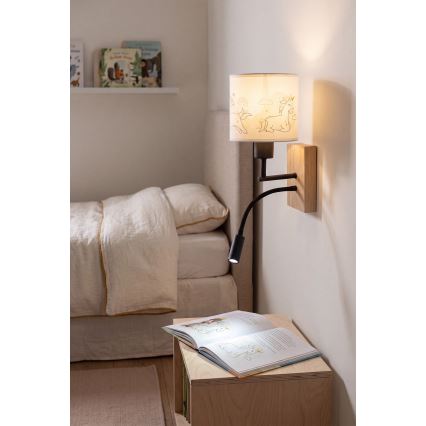 Brilagi - Applique murale LED flexible pour enfants BOBO WOOD 1xE27/25W/230V + LED/3W chêne/noir/blanc/licornes