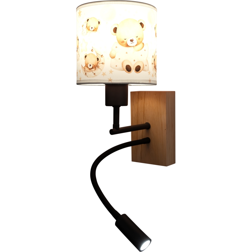 BRILAGI - Lampe murale LED flexible pour enfants BOBO WOOD 1xE27/25W/230V + LED/3W chêne/noir/blanc/oursons