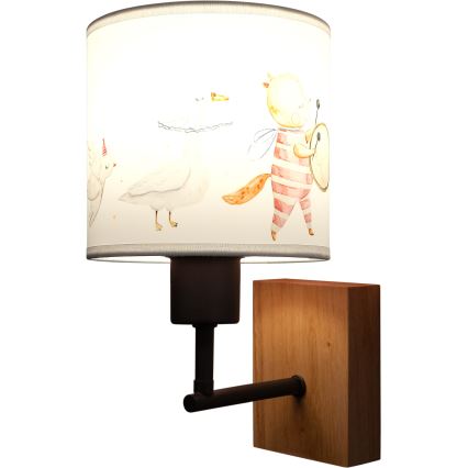Brilagi - Applique murale pour enfants BOBO WOOD 1xE27/25W/230V chêne/noir/blanc/animaux