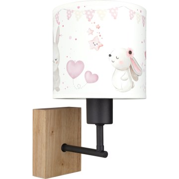 Brilagi - Lampe murale enfant BOBO WOOD 1xE27/25W/230V chêne/noir/crème/petits lapins