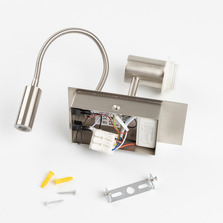 Brilagi - Lampe murale LED flexible NUBILA 1xE27/25W/230V + LED/3W chrome mat/gris clair