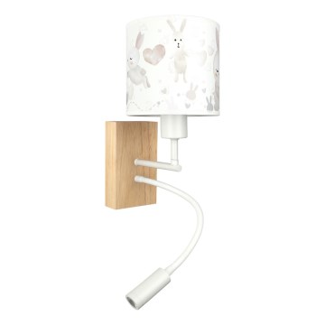 Brilagi - Lampe murale LED flexible pour enfants BOBO WOOD 1xE27/25W/230V + LED/3W chêne/blanc/lapins