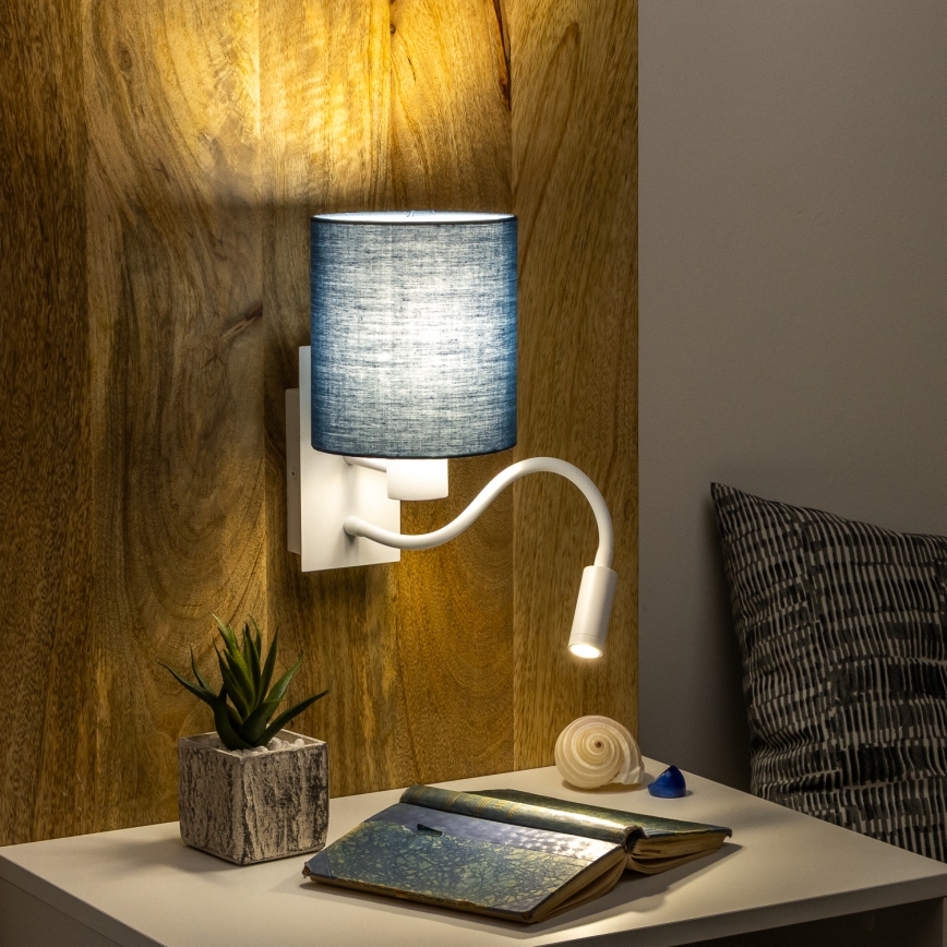 Brilagi - Applique murale LED flexible NUBILA 1xE27/25W/230V + LED/3W blanc/bleu foncé