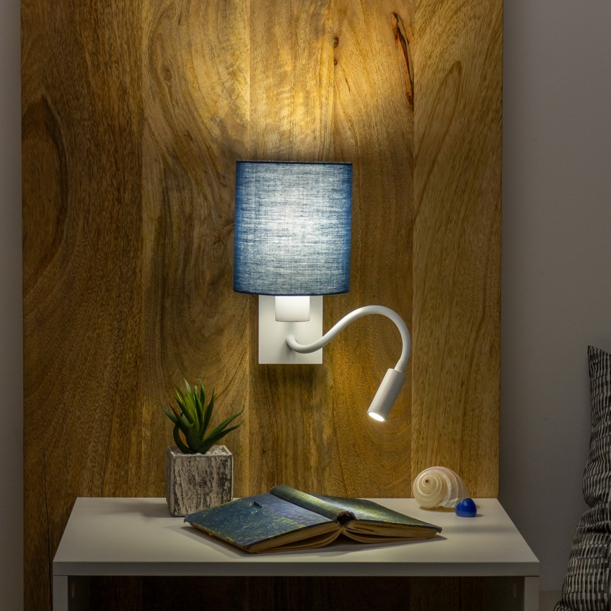 Brilagi - Applique murale LED flexible NUBILA 1xE27/25W/230V + LED/3W blanc/bleu foncé