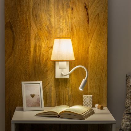 Brilagi - Applique murale LED flexible NUBILA 1xE27/25W/230V + LED/3W blanc/marron clair