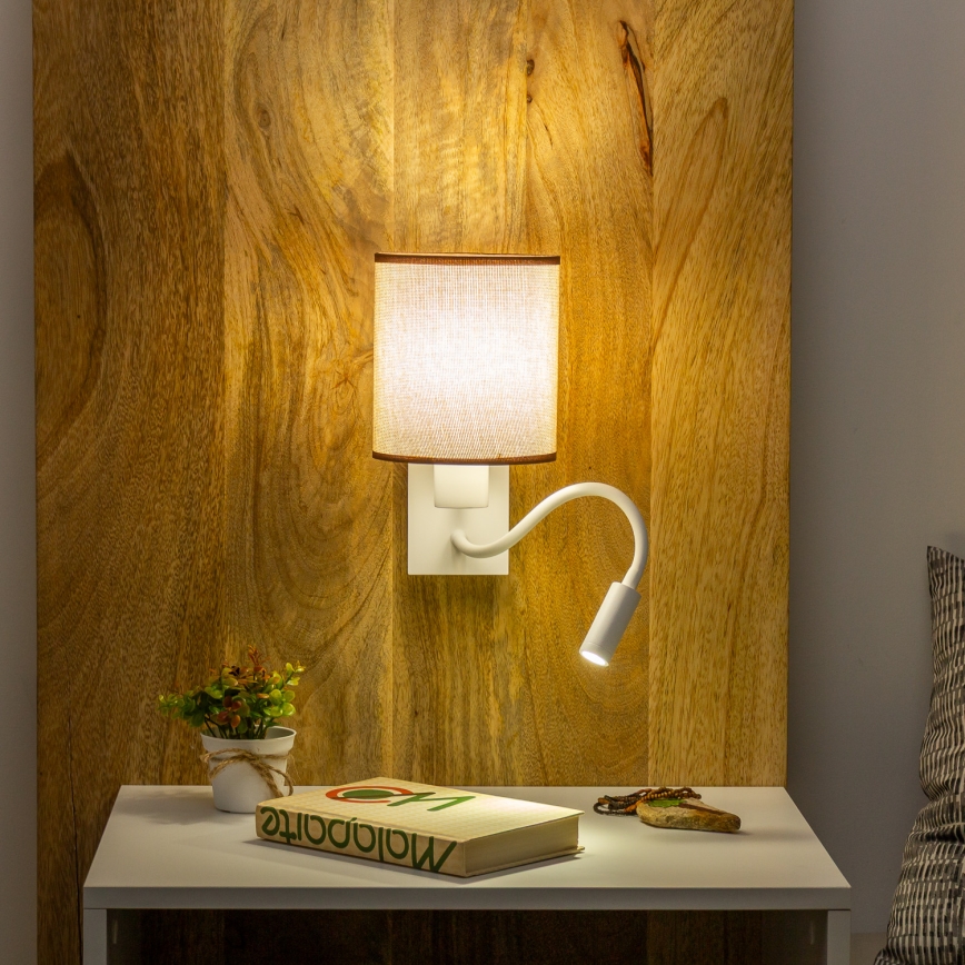 Brilagi - Applique murale LED flexible NUBILA 1xE27/25W/230V + LED/3W blanc/marron
