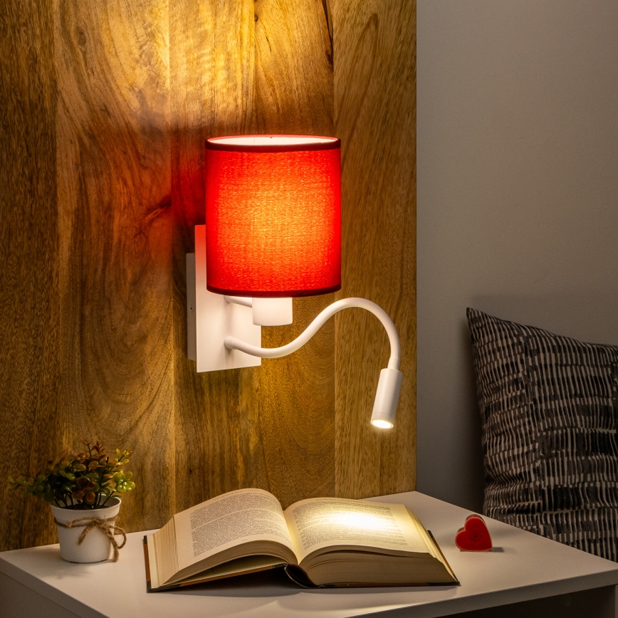 Brilagi - Applique murale LED flexible NUBILA 1xE27/25W/230V + LED/3W blanc/Pompéien rouge