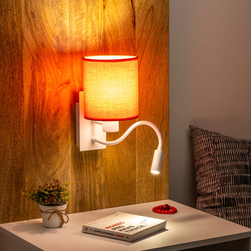 Brilagi - Applique murale LED flexible NUBILA 1xE27/25W/230V + LED/3W blanc/rouge