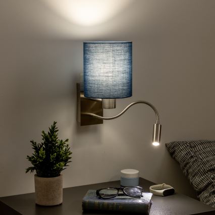 Brilagi - Applique murale LED flexible NUBILA 1xE27/25W/230V + LED/3W chrome mat/bleu foncé