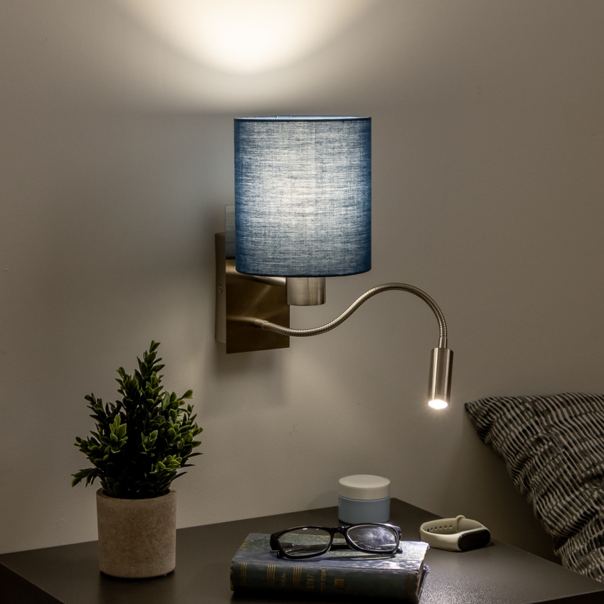 Brilagi - Applique murale LED flexible NUBILA 1xE27/25W/230V + LED/3W chrome mat/bleu foncé