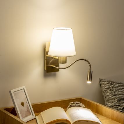 Brilagi - Applique murale LED flexible NUBILA 1xE27/25W/230V + LED/3W laiton/blanc