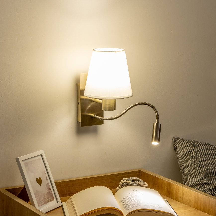 Brilagi - Applique murale LED flexible NUBILA 1xE27/25W/230V + LED/3W laiton/blanc