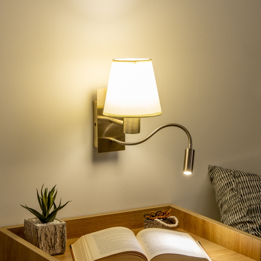 Brilagi - Applique murale LED flexible NUBILA 1xE27/25W/230V + LED/3W laiton/crème