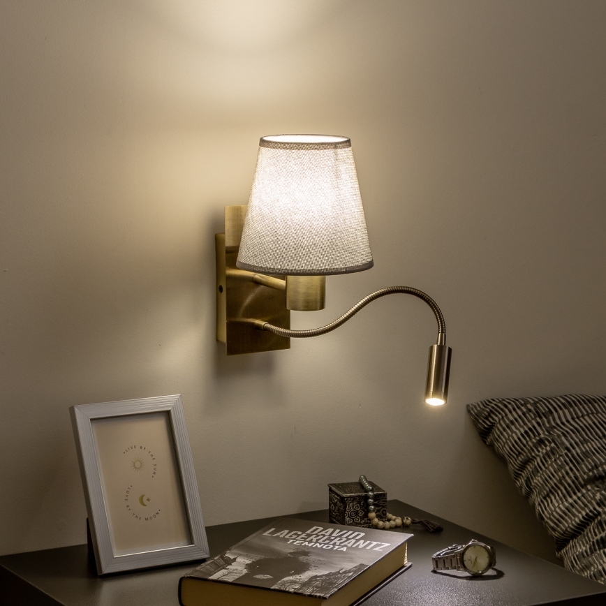 Brilagi - Applique murale LED flexible NUBILA 1xE27/25W/230V + LED/3W laiton/gris