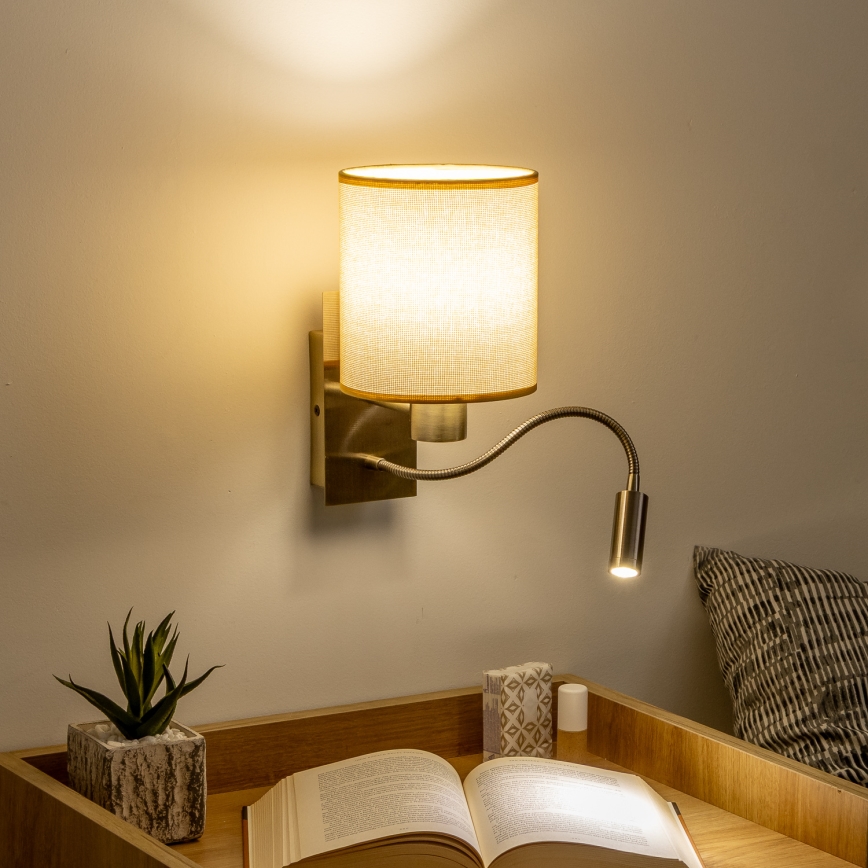 Brilagi - Applique murale LED flexible NUBILA 1xE27/25W/230V + LED/3W laiton/marron clair