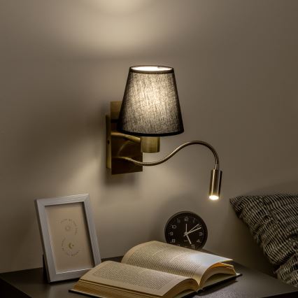 Brilagi - Applique murale LED flexible NUBILA 1xE27/25W/230V + LED/3W laiton/noir