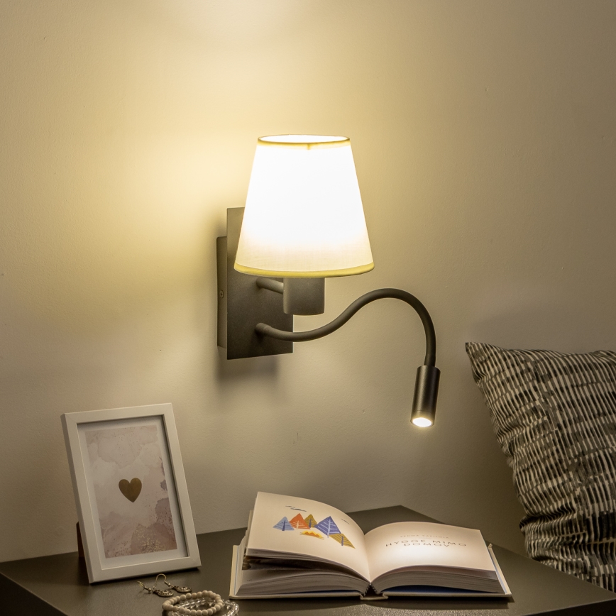 Brilagi - Applique murale LED flexible NUBILA 1xE27/25W/230V + LED/3W noir/crème