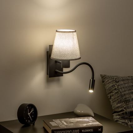 Brilagi - Applique murale LED flexible NUBILA 1xE27/25W/230V + LED/3W noir/gris