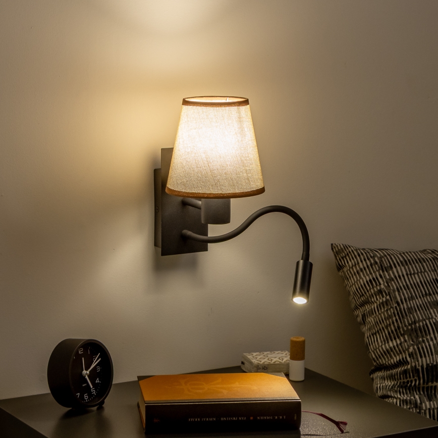Brilagi - Applique murale LED flexible NUBILA 1xE27/25W/230V + LED/3W noir/marron
