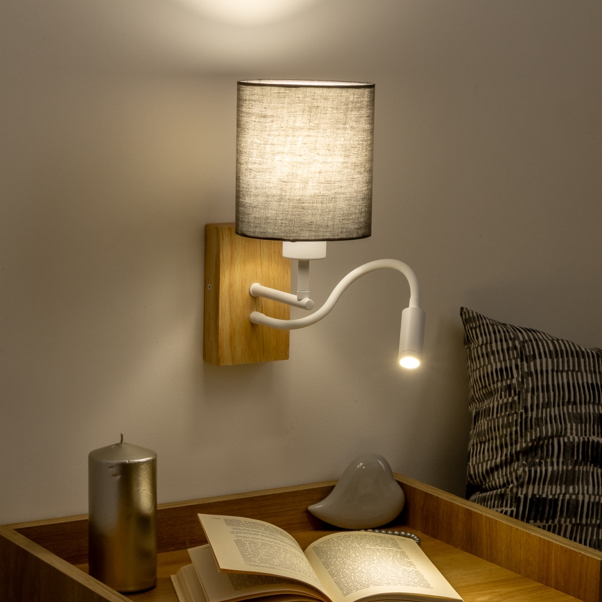 Brilagi - Applique murale LED flexible NUBILA WOOD 1xE27/25W/230V + LED/3W chêne/anthracite