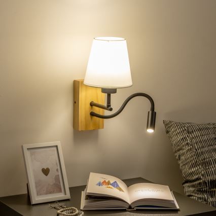 Brilagi - Applique murale LED flexible NUBILA WOOD 1xE27/25W/230V + LED/3W chêne/crème