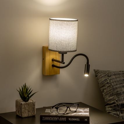 Brilagi - Applique murale LED flexible NUBILA WOOD 1xE27/25W/230V + LED/3W chêne/gris
