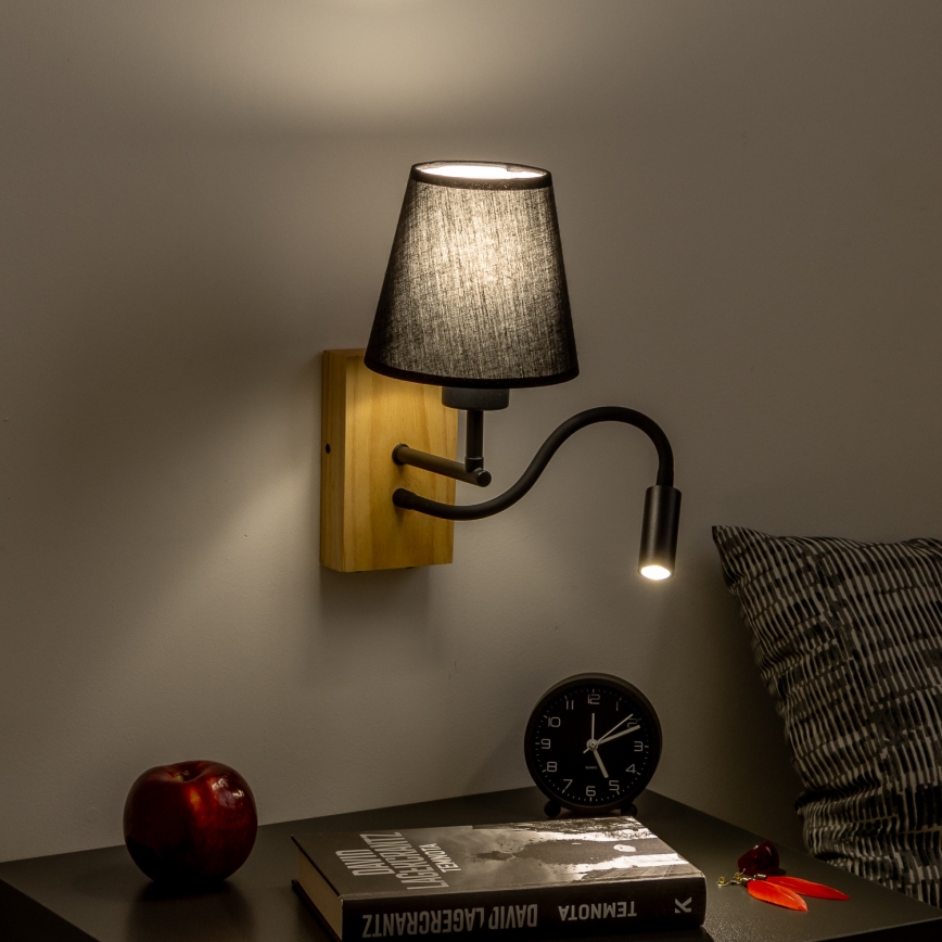 Brilagi - Applique murale LED flexible NUBILA WOOD 1xE27/25W/230V + LED/3W chêne/noir