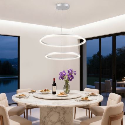 Brilagi - Suspension LED dimmable sur câble PORTOFINO LED/98W/230V 3000-6000K Ø 80 cm argentée + télécommande