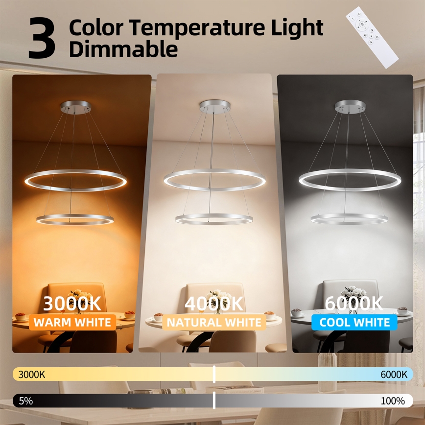 Brilagi - Suspension LED dimmable sur câble PORTOFINO LED/98W/230V 3000-6000K Ø 80 cm argentée + télécommande
