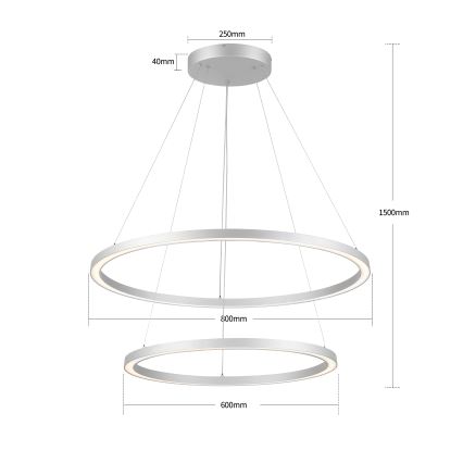 Brilagi - Suspension LED dimmable sur câble PORTOFINO LED/98W/230V 3000-6000K Ø 80 cm argentée + télécommande