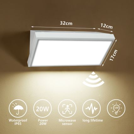 Brilagi - Applique murale LED d'extérieur avec détecteur TRIANGLE LED/20W/230V blanche IP65