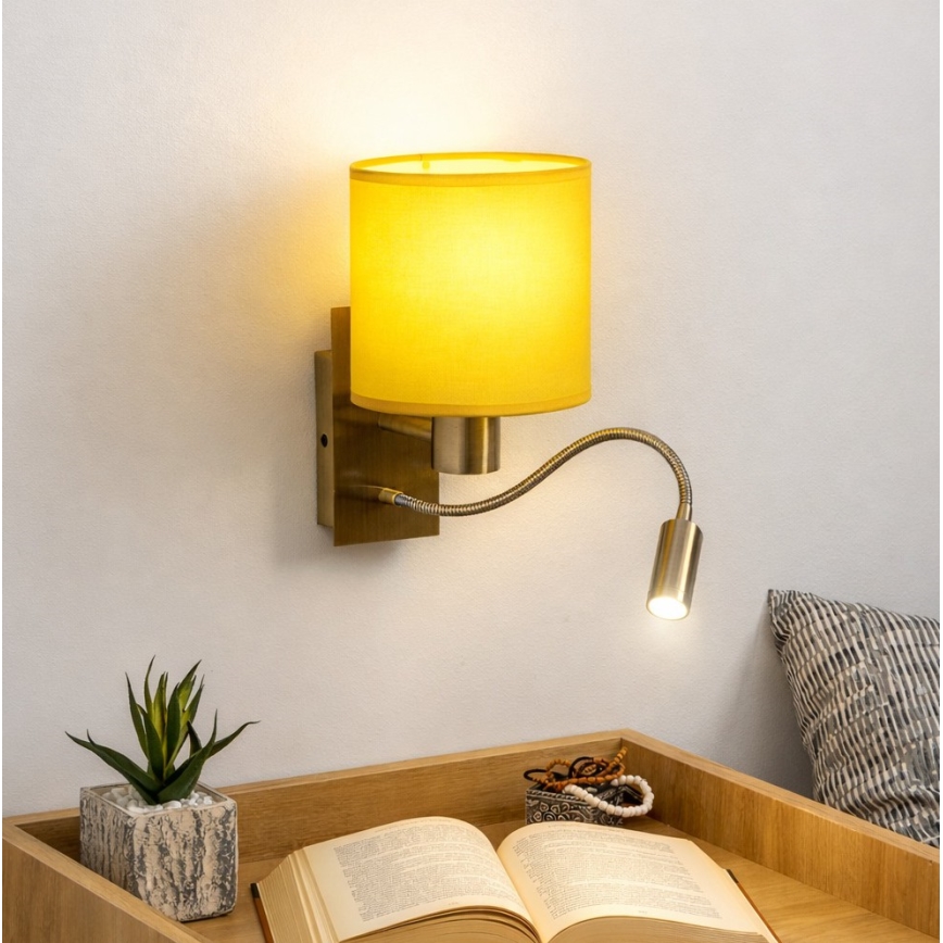 Brilagi - Lampe murale LED flexible NUBILA 1xE27/25W/230V + LED/3W laiton/jaune