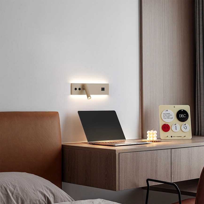 Brilagi - Applique murale spot LED NOCTIS avec port USB, LED/3W/230V + LED/9W, beige