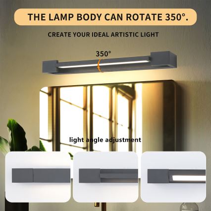 Brilagi - AQUA LINE LED-spiegelverlichting voor de badkamer, 12W/230V, 45 cm, IP44, antraciet, CRI 90